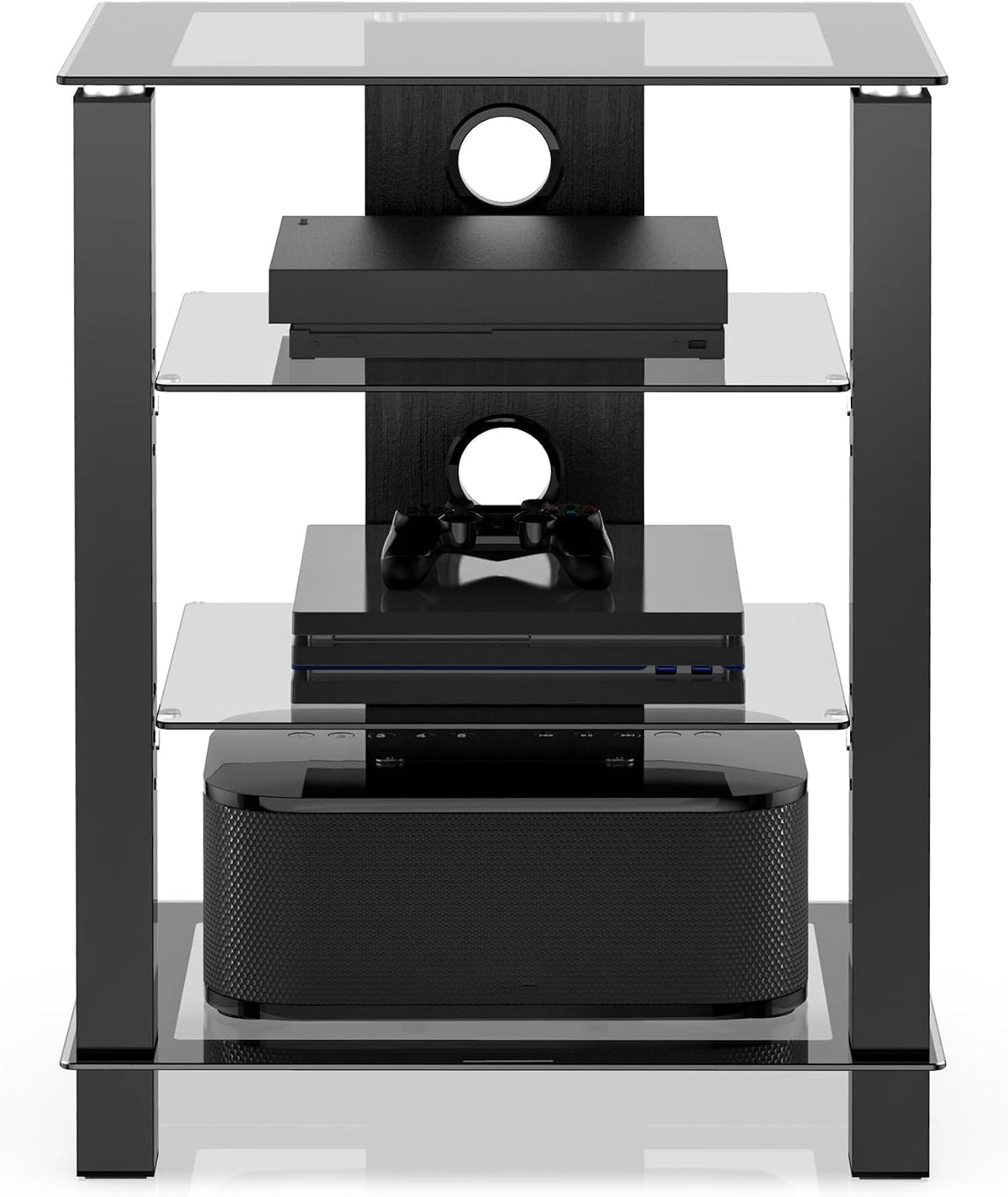 FITUEYES audio rack packaging and included assembly hardware components