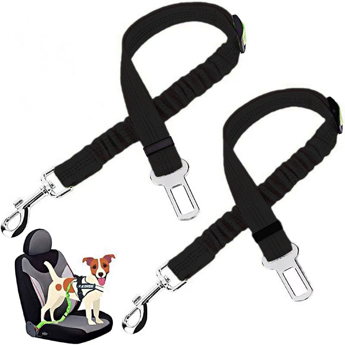 Eaartchi 2-pack pet car seat belts front view black nylon