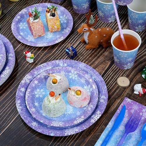 Coordinated winter wonderland disposable party cups and napkins