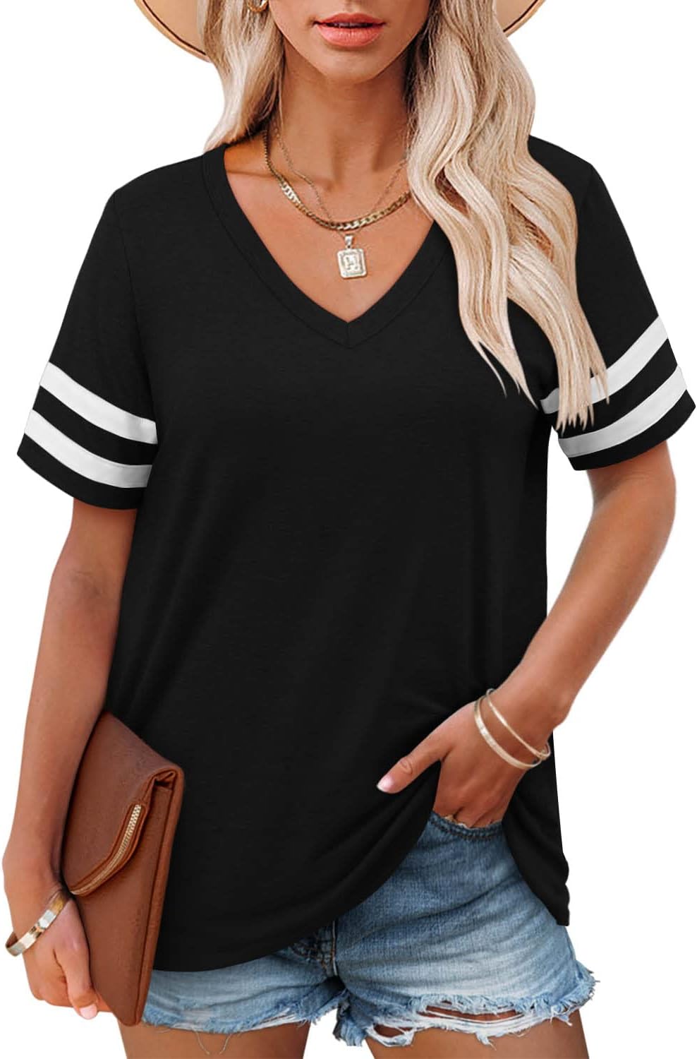 Angerella casual summer V-neck t-shirt front view