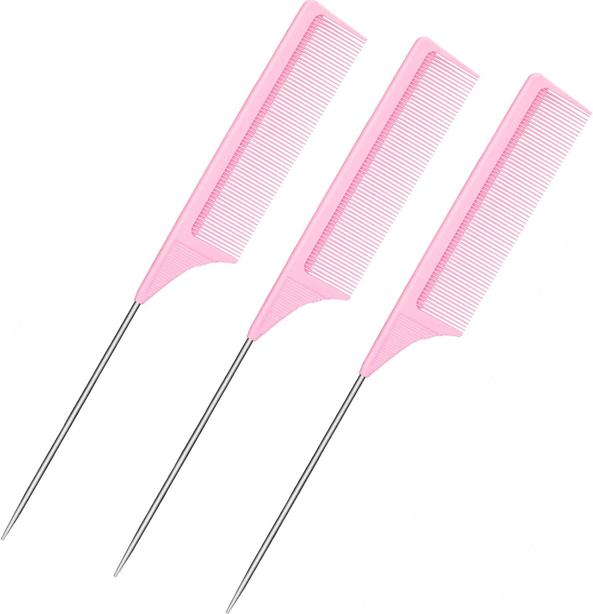 Leinuosen 9 inch pink rat tail comb set front view for hair styling