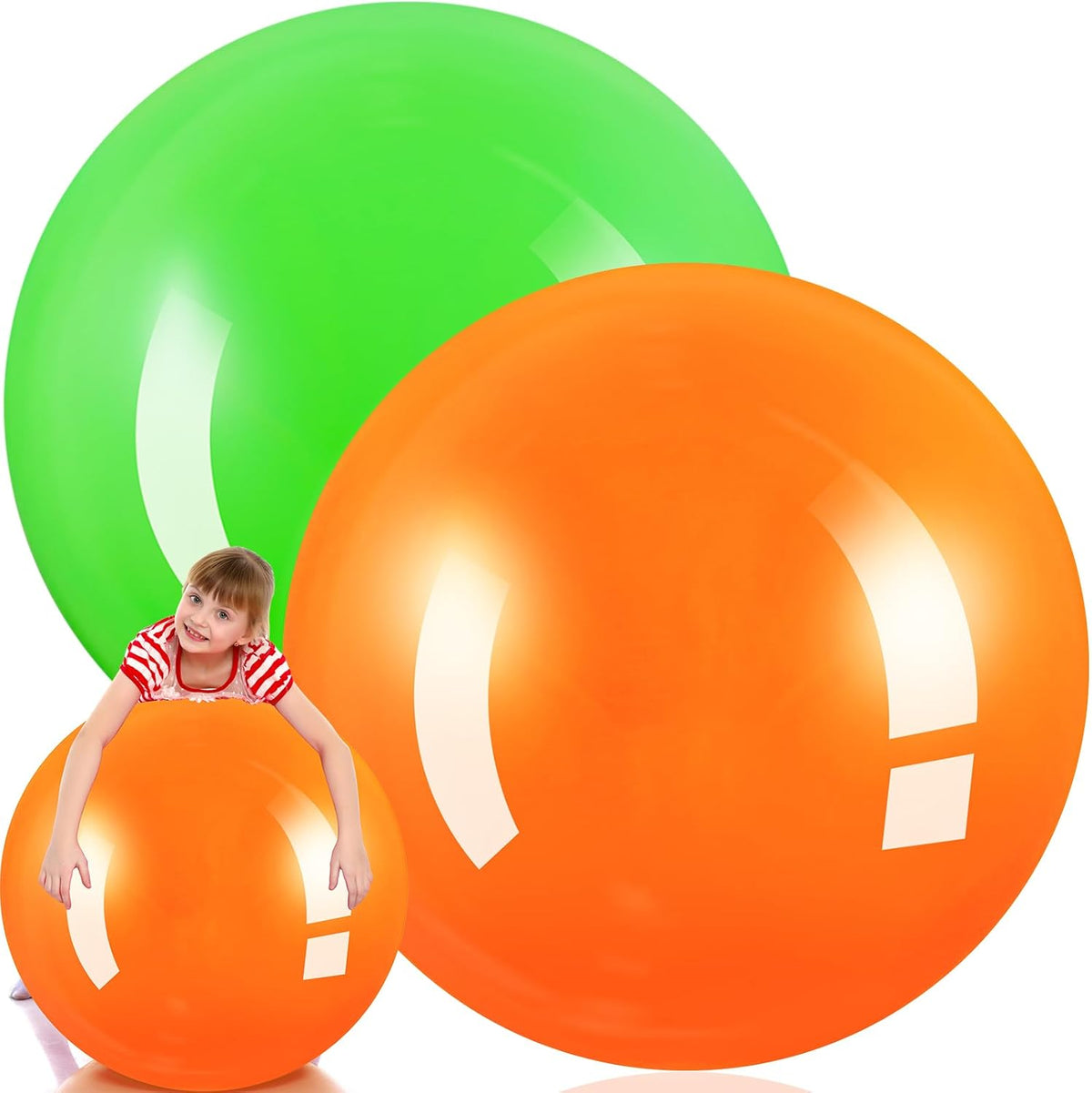 Jenaai 30 inch giant inflatable bouncy balls orange and green set front view