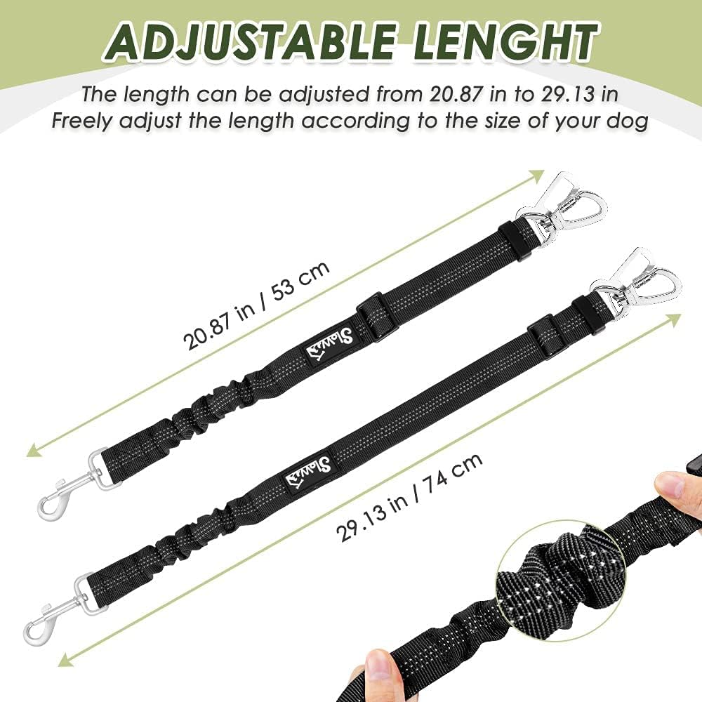SlowTon Dog Seatbelt, 2 Pack Dog Seat Belt Car Leash Adjustable Elastic Bungee Buffer Heavy Duty Nylon Reflective Pet Safety Tether Connect to Dog Harness for Travel Riding in Vehicle (Daul Clip, B) - Image 5