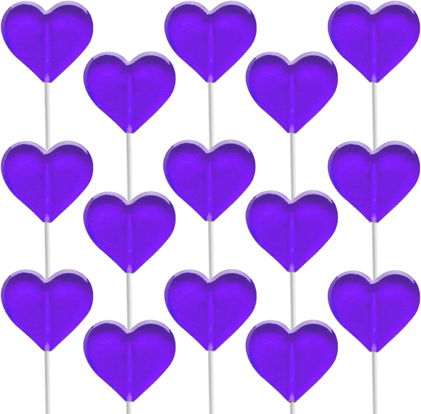 Fruidles grape heart lollipops front view of the packaging bag showing purple candy treats.