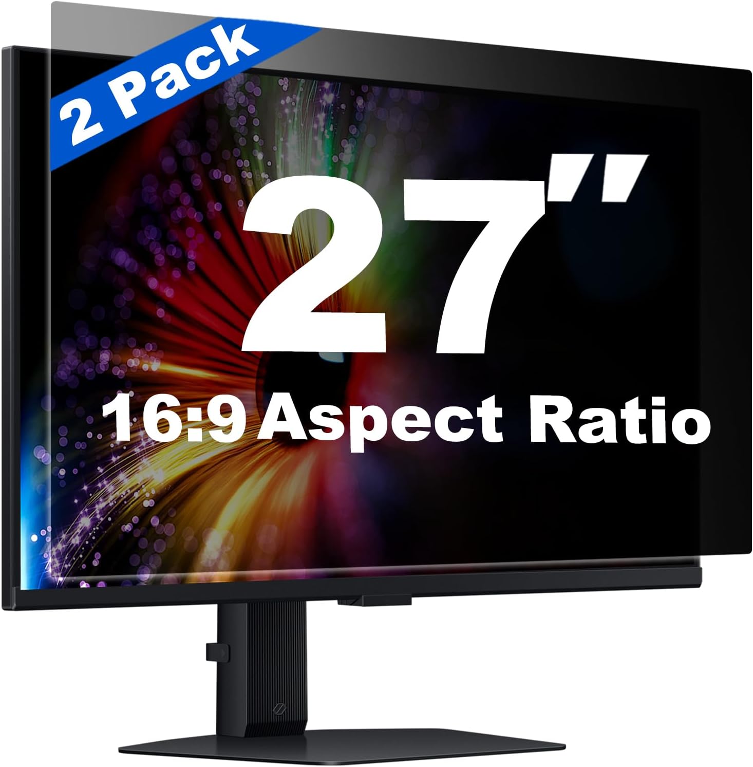 DEJIMAX 27 inch curved computer privacy screen front view on widescreen desktop monitor