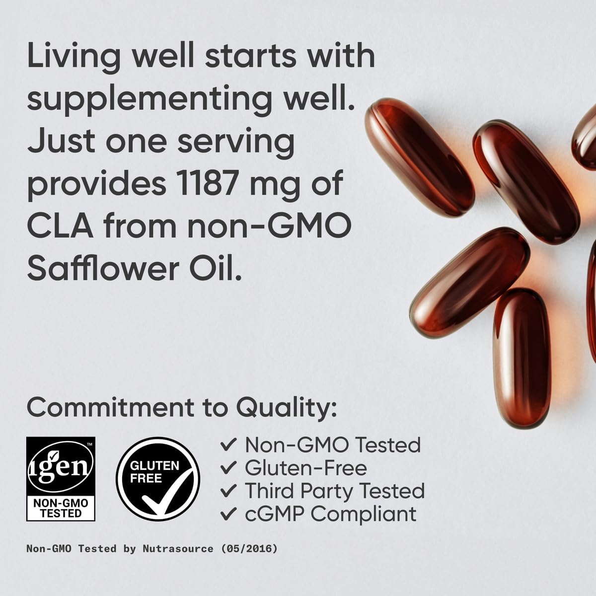 Authentic Sports Research Max Potency CLA safflower oil supplement packaging highlighting the 90 liquid softgels count.