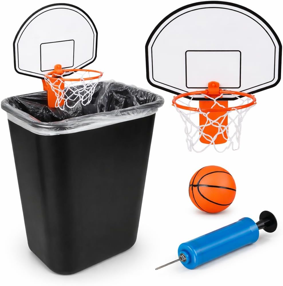 ArtCreativity mini basketball hoop trash can set front view