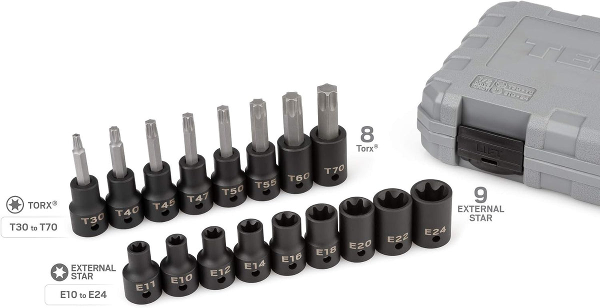 TEKTON 17-piece socket set inside storage case