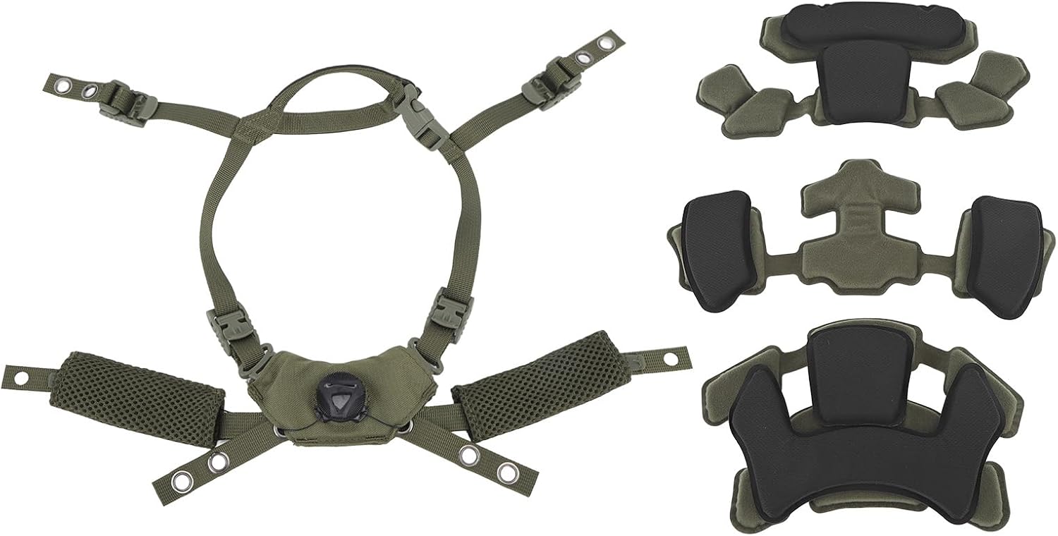 Focket tactical helmet dial suspension system army green front view showing chin strap