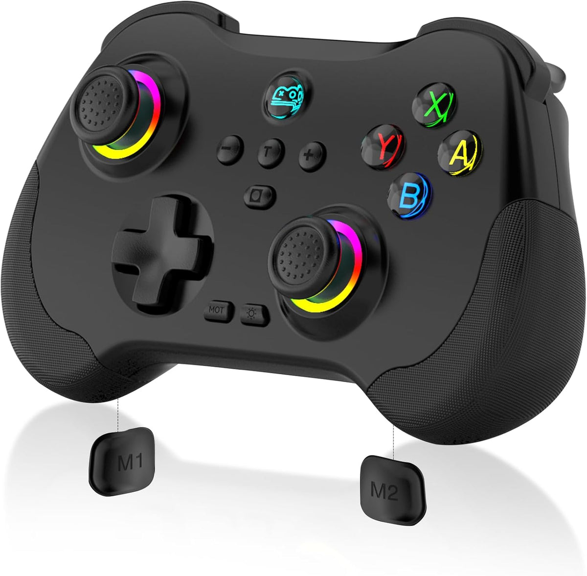 Joso mobile gaming controller front view showing black ergonomic grip layout