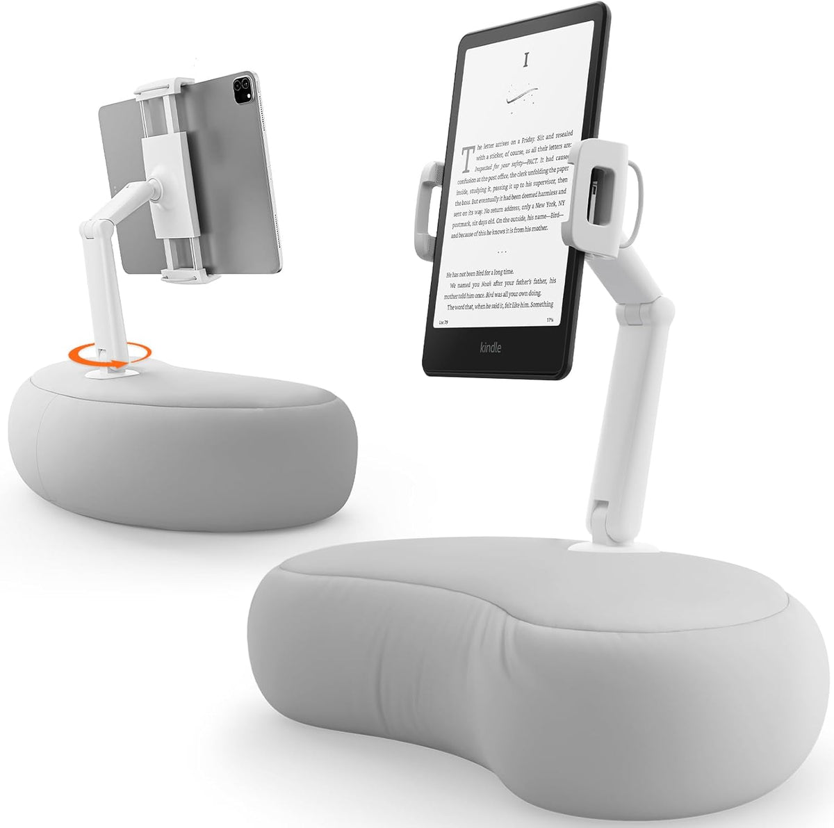 SAIJI Kindle Pillow Stand front view on a bed lap cushion
