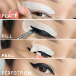 Eye makeup application using cat eye stencil guides
