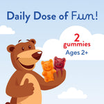Close up of L'il Critters children digestive support gummy bottle imported from USA