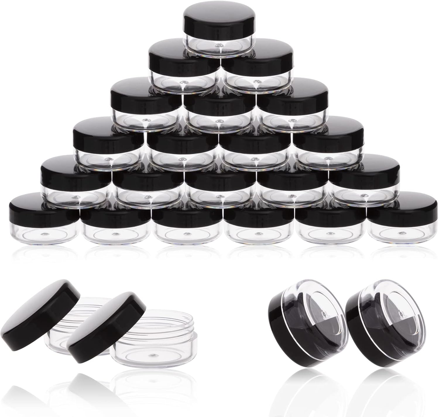 Zejia 3 gram cosmetic sample containers set of 50 black lids