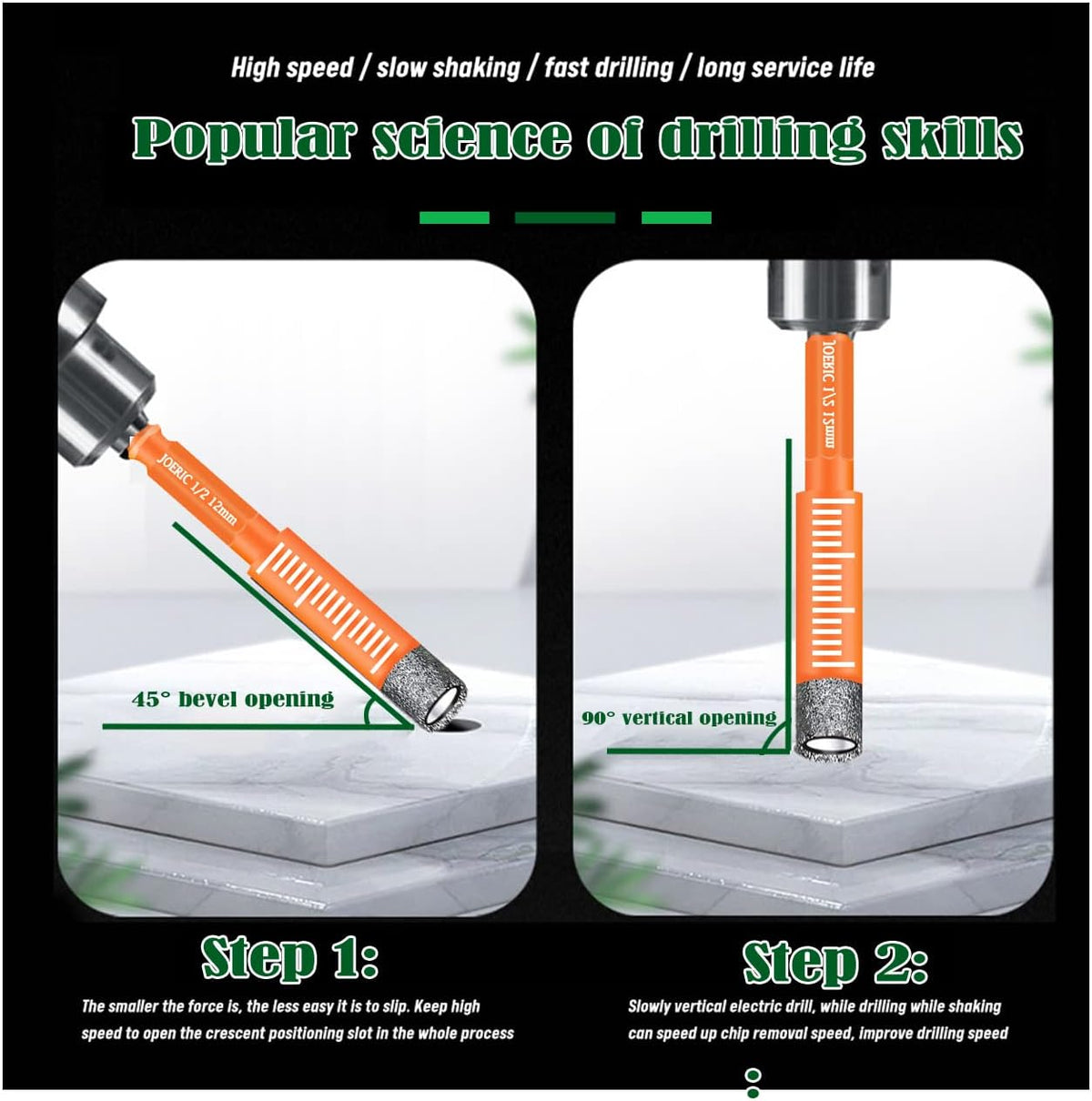 JOERIC diamond hole saw kit showing various size diameters