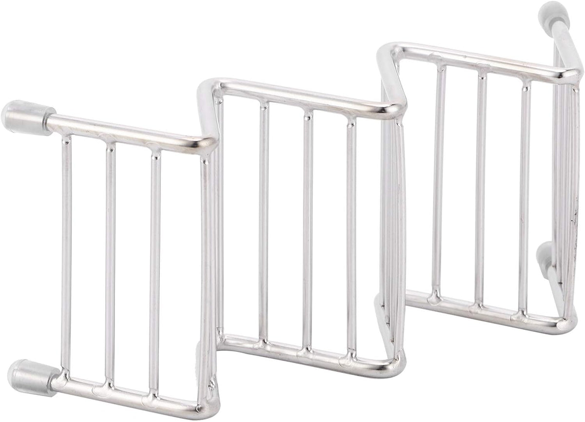 Generic taco holder front view stainless steel rack