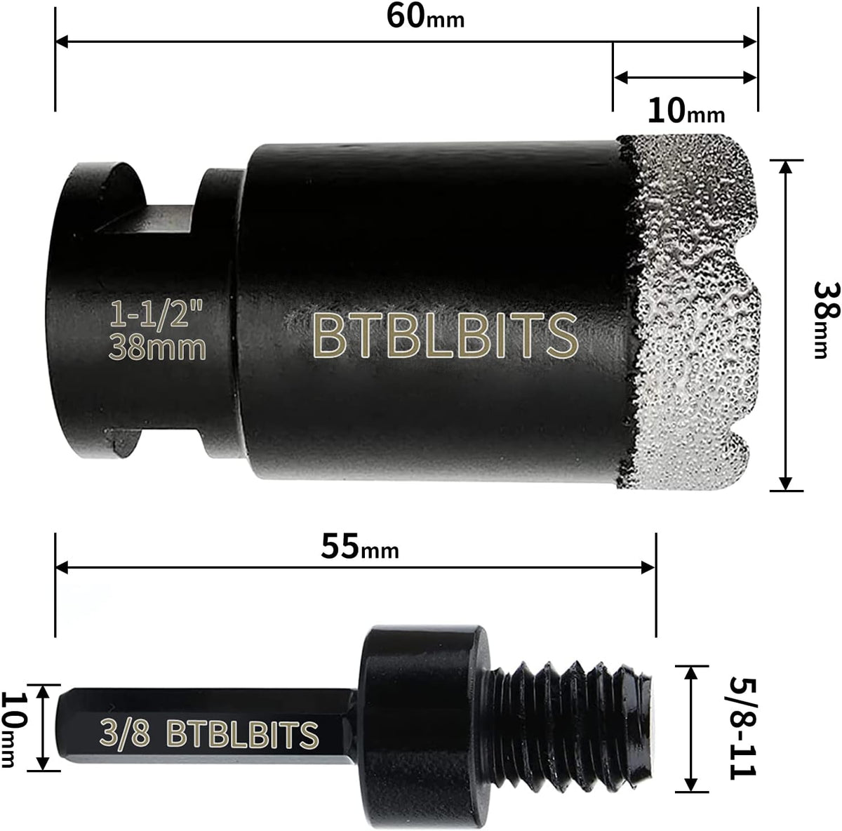 BTBLBITS 38mm tile hole saw angle grinder attachment