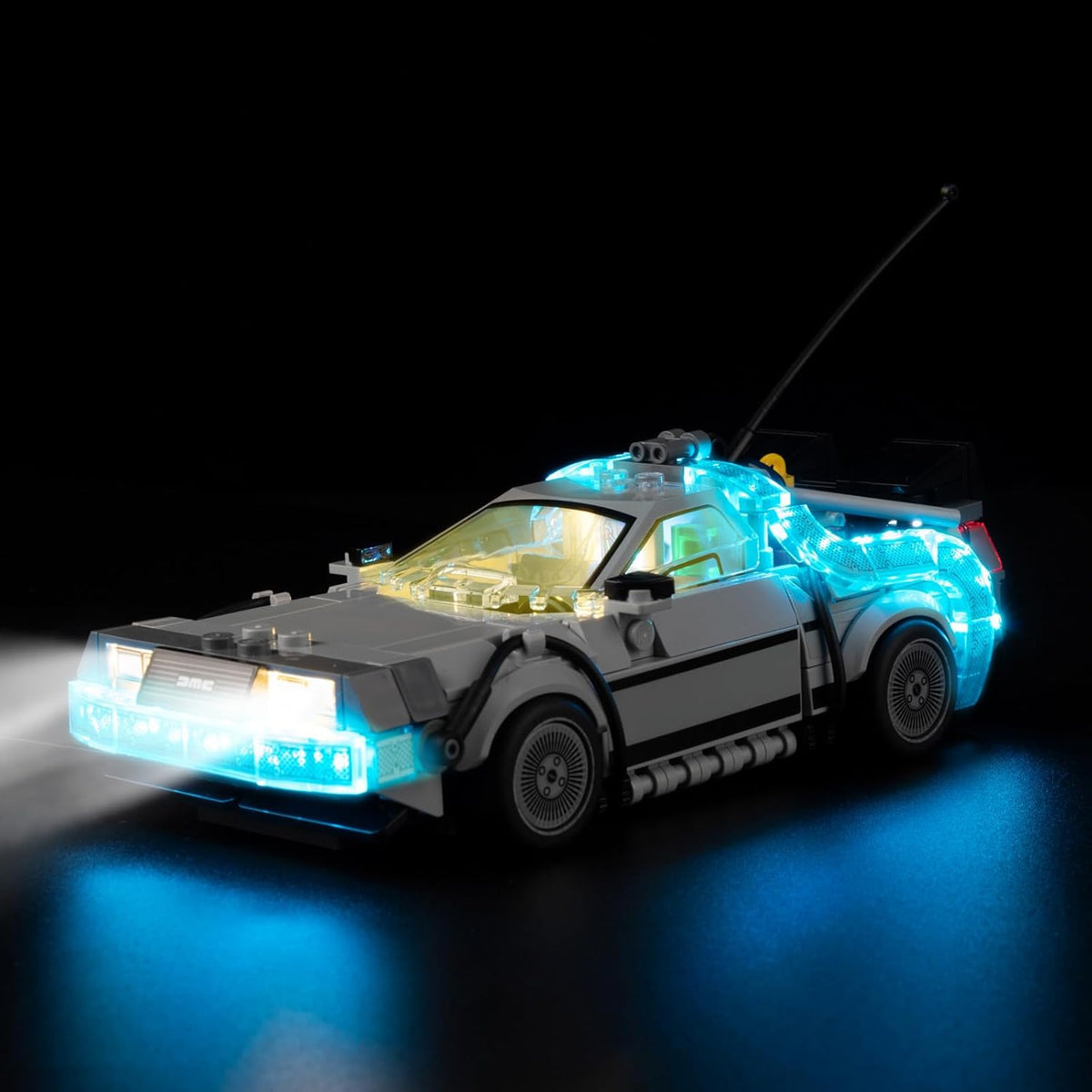 Nitemode LED light kit for Lego Speed Champions Time Machine front view