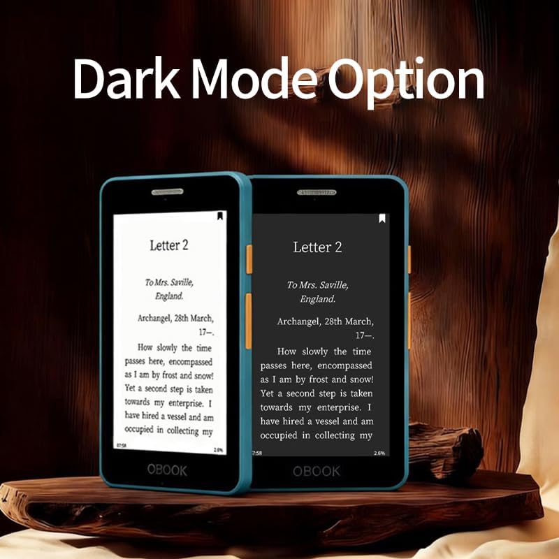 Obook5 pocket-sized electronic book reader in blue case