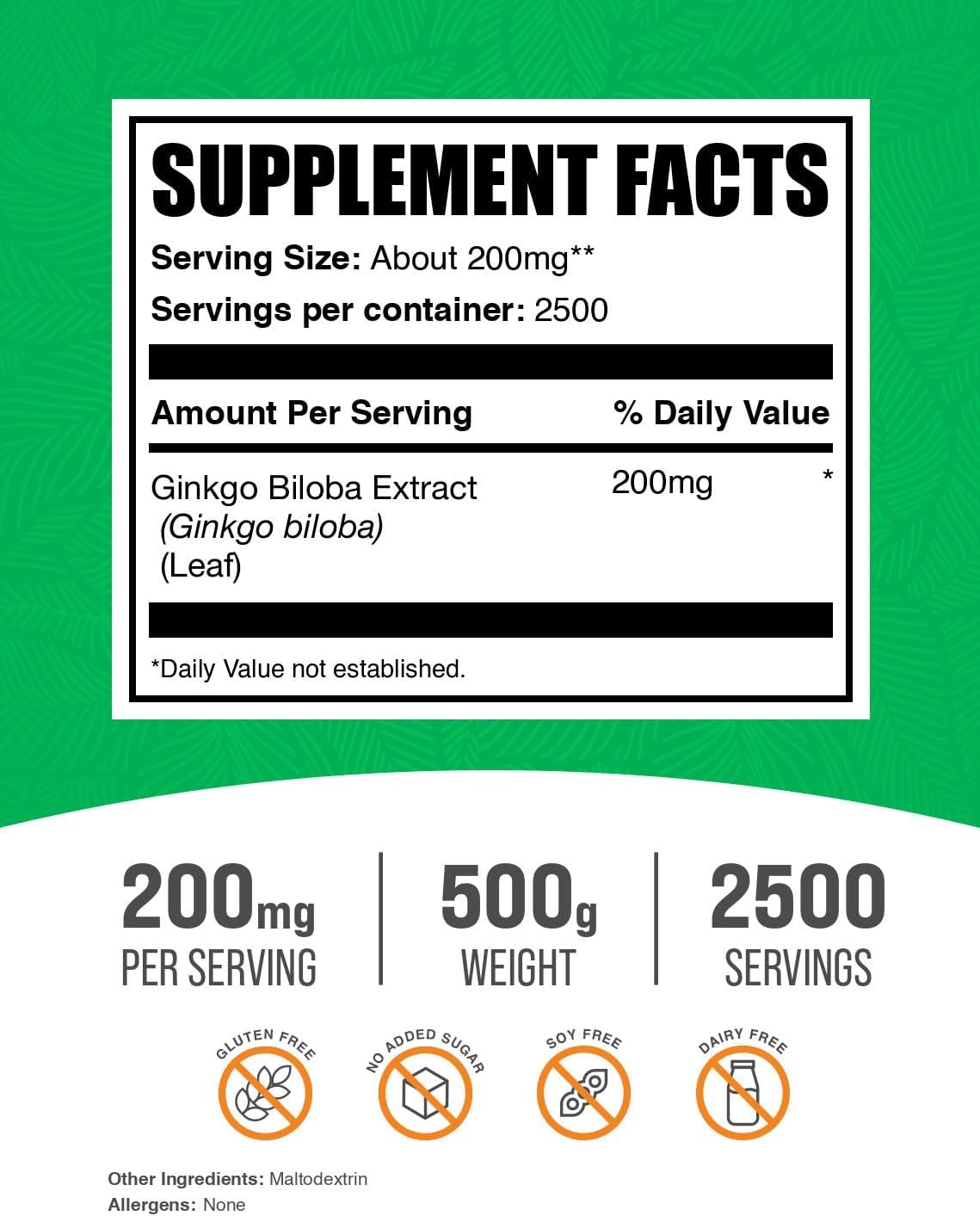BulkSupplements Ginkgo Biloba herbal supplement pouch