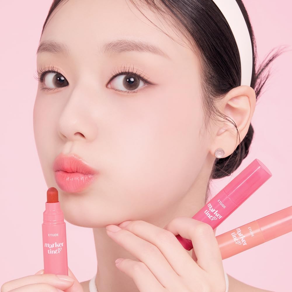 ETUDE Dear Darling Marker Tint #4 Milk Strawberry (5g) | Hydrating & Long Lasting Lip Stain | High Pigmented Lip Maker with Easy Drawing Tip | Korean Lip Tint, Korean Makeup, Kbeauty - Image 9