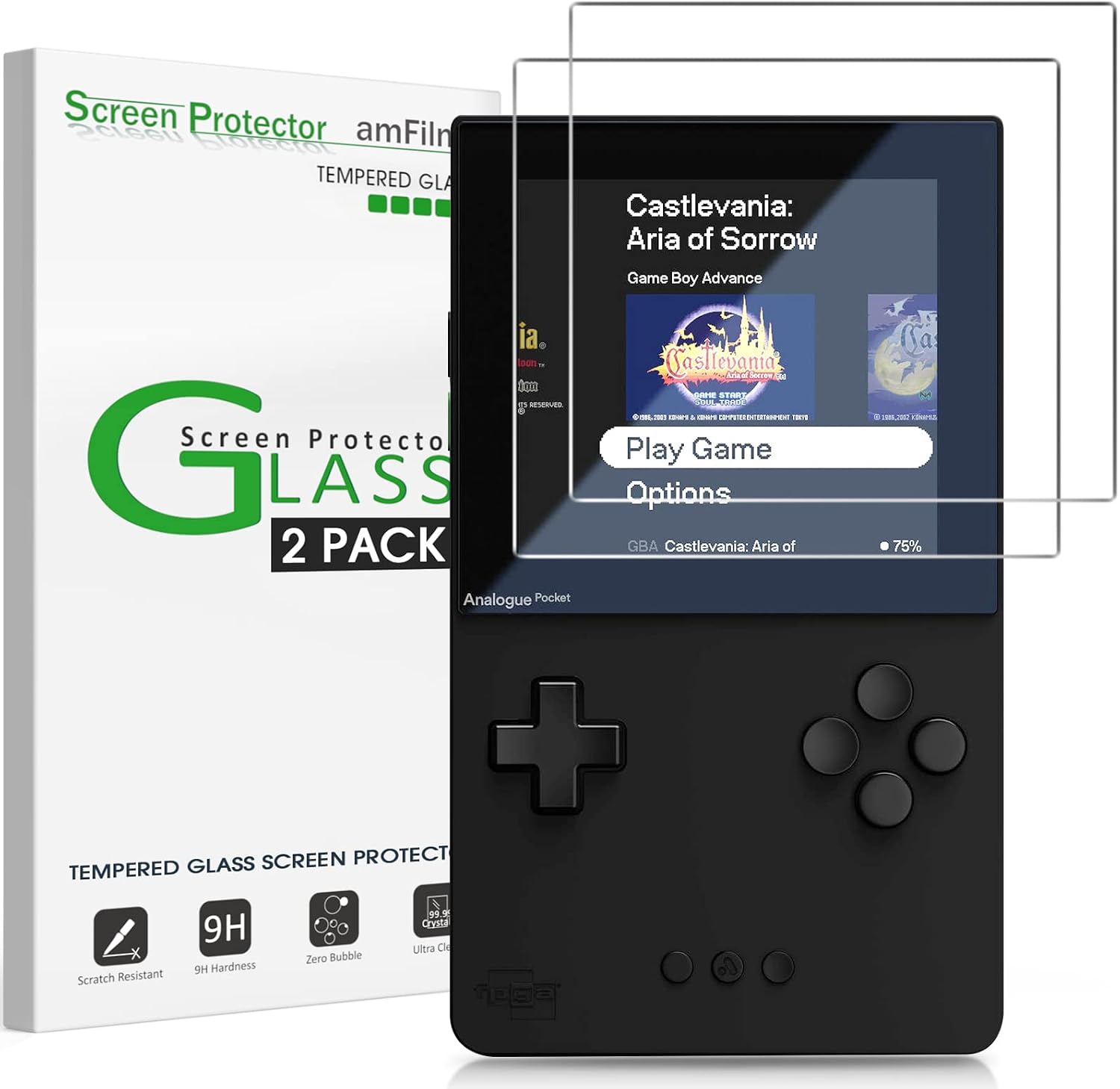 amFilm screen protector compatible with analogue pocket front view packaging