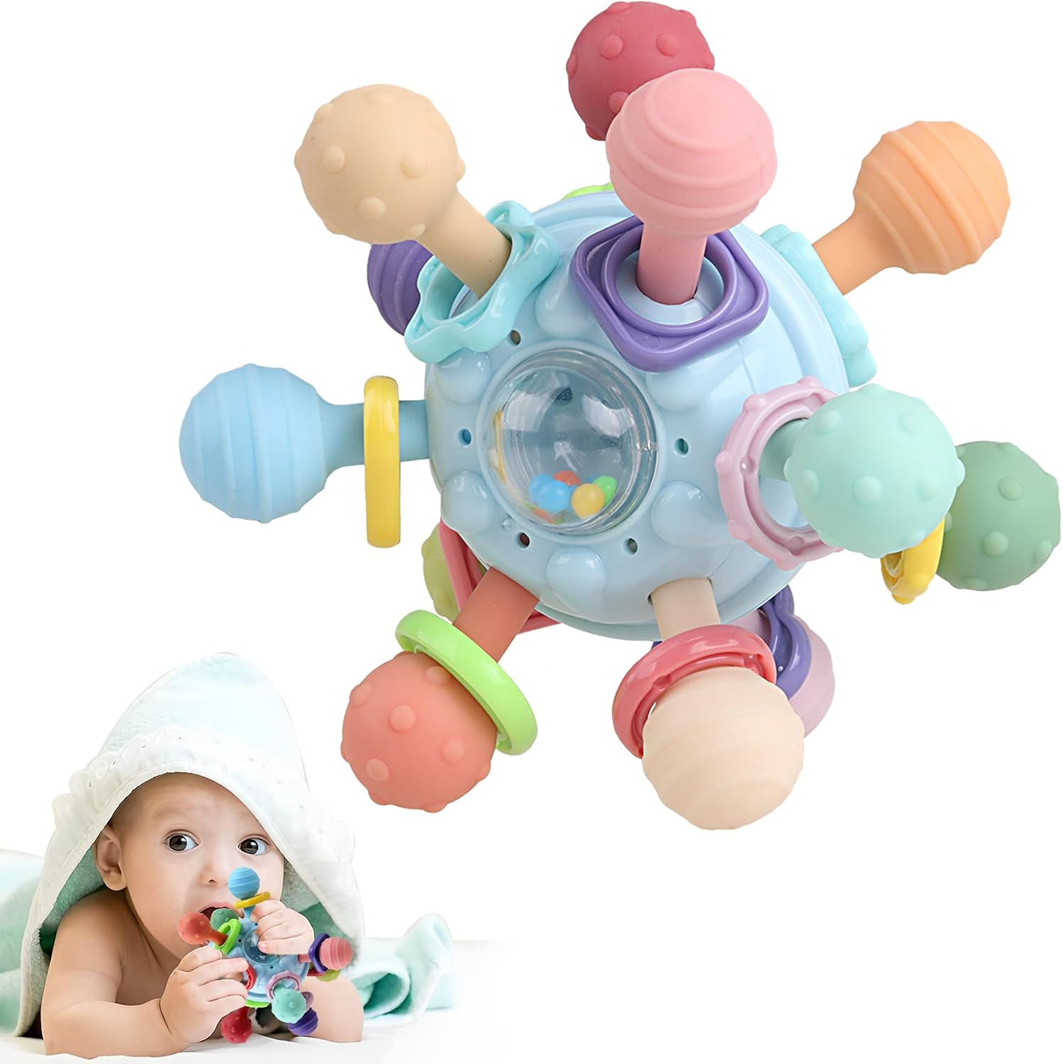 Yidibof baby teething toy front view sensory chew rattle