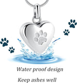 Lifestyle shot of paw print heart urn necklace