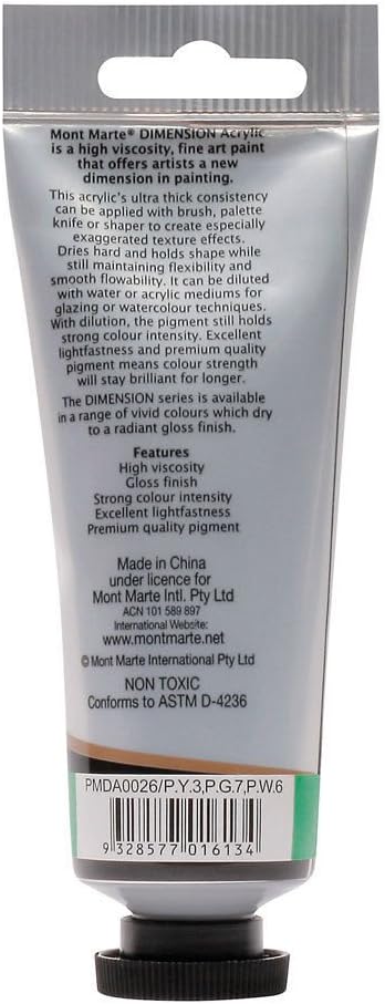 Mont Marte Emerald Green acrylic paint tube back label details