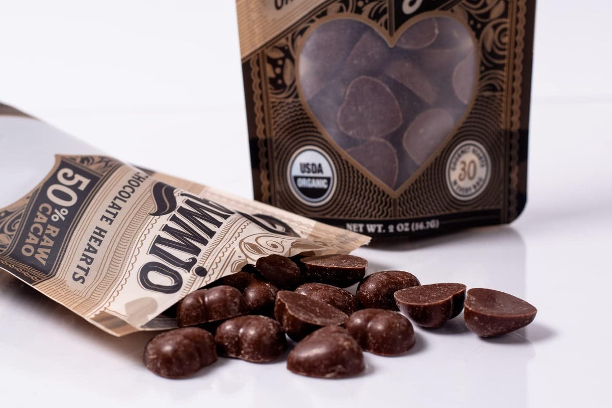 Rawmio organic fair trade chocolate hearts packaging