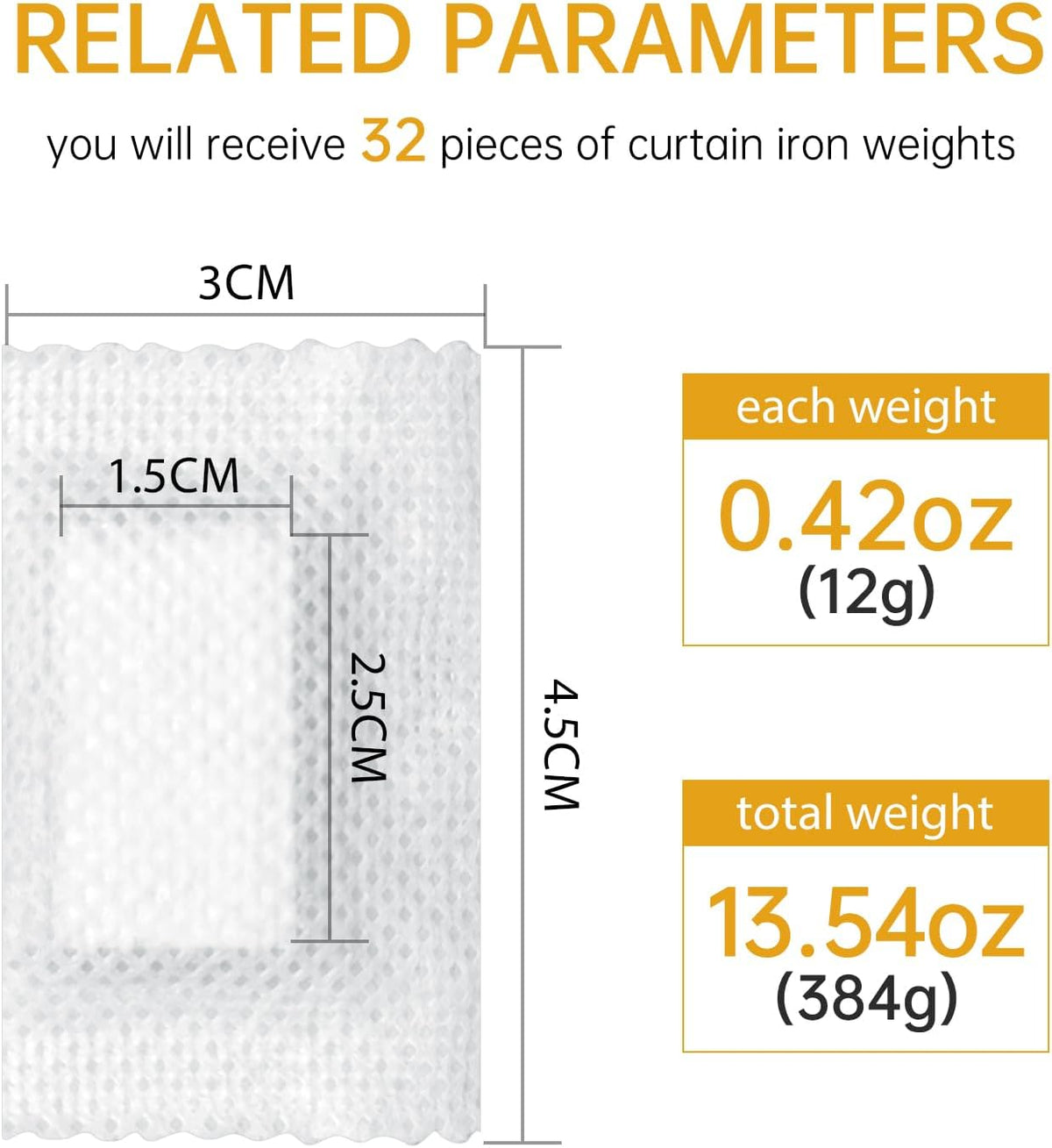White drapery sew in weights for window curtains