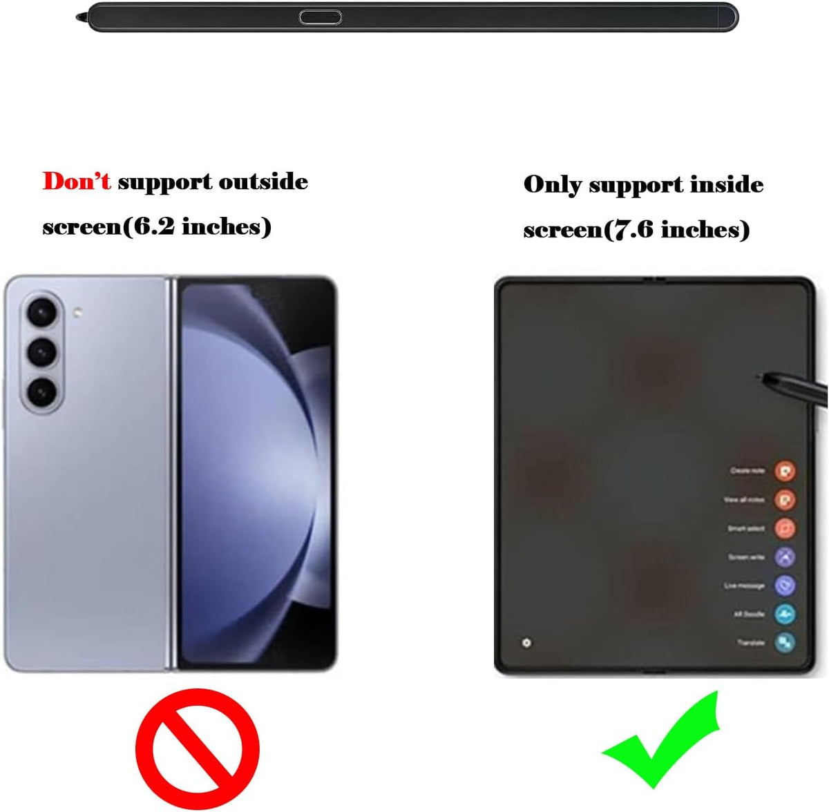 Black Samsung foldable phone stylus pen closeup