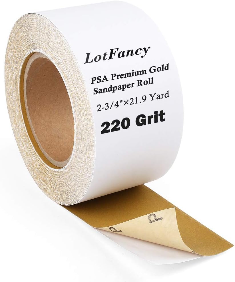 LotFancy 220 grit sandpaper roll front view packaging