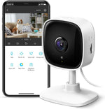 TP-Link Tapo C100 indoor security camera front view showcasing sleek white compact design.