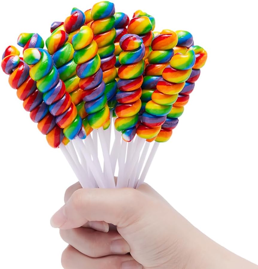 LIDATREE Rainbow Twist Lollipops front view of bulk party pack
