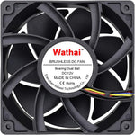Wathai 12038 high airflow computer case fan front view showing robust black blades and premium housing design.