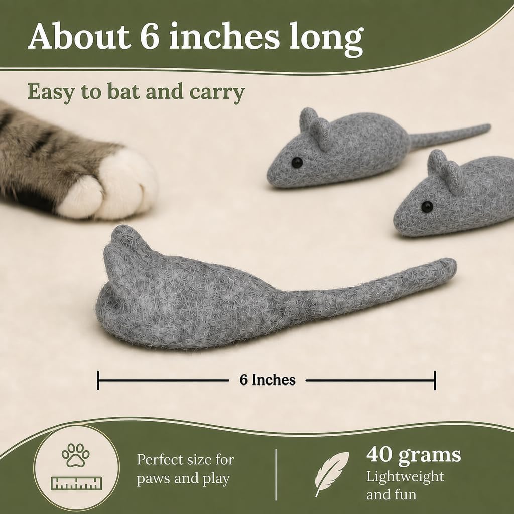 Earthtone Solutions artisanal eco friendly felt mouse pet toys close up