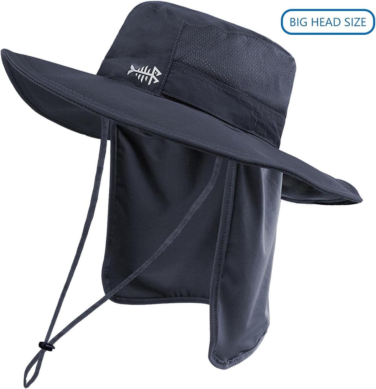 Bassdash hiking hat showing adjustable chin cord detail