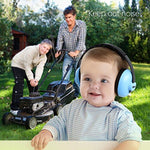 Baby wearing blue BBTKCARE noise cancelling headphones