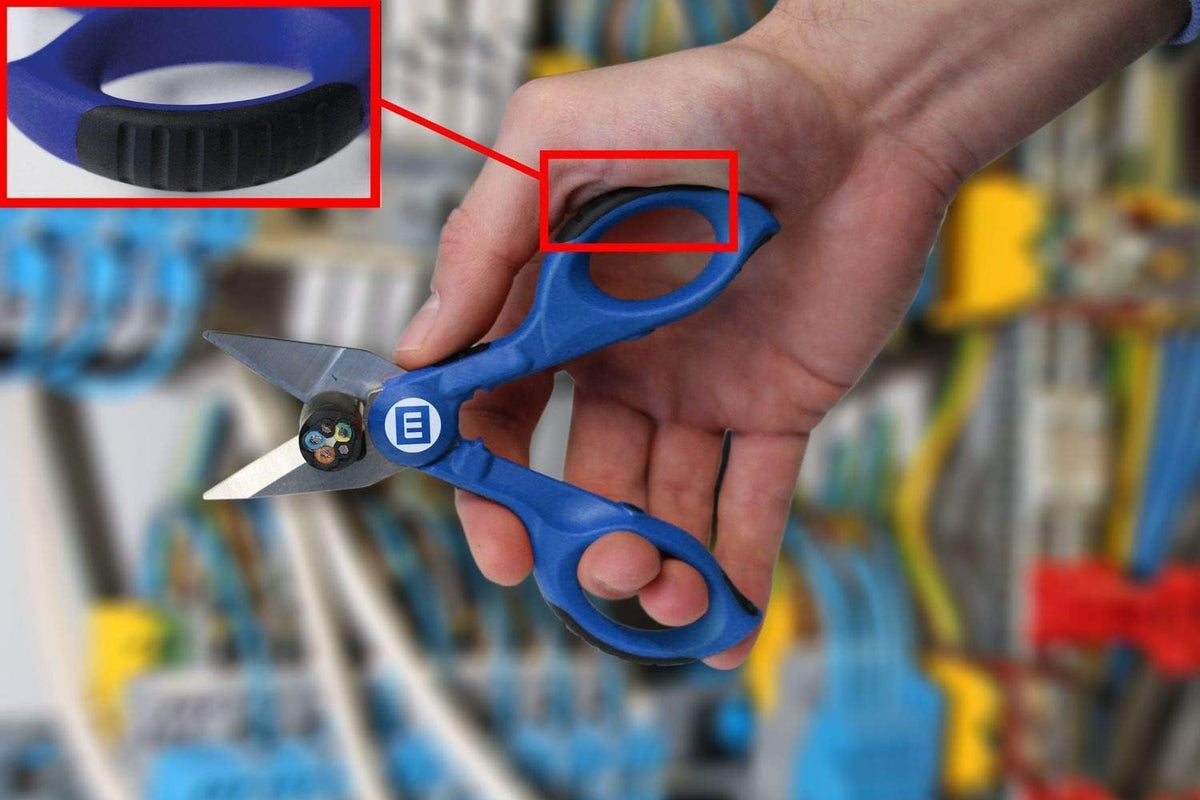 Weicon electricians shears demonstrating wire stripping and crimping function