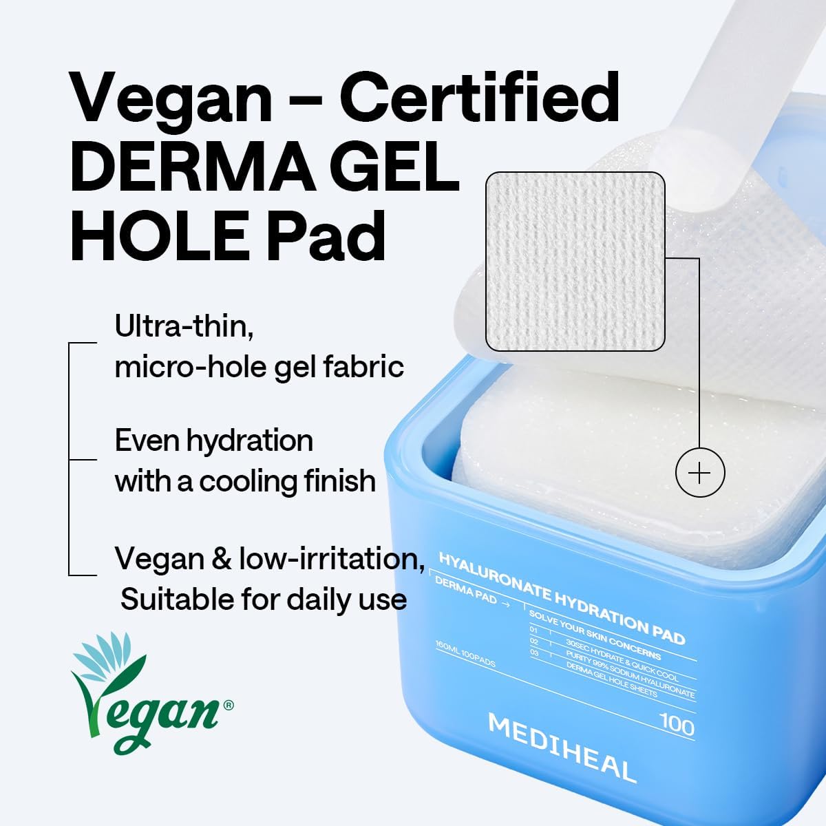 Premium imported Mediheal toner pads one hundred count container.