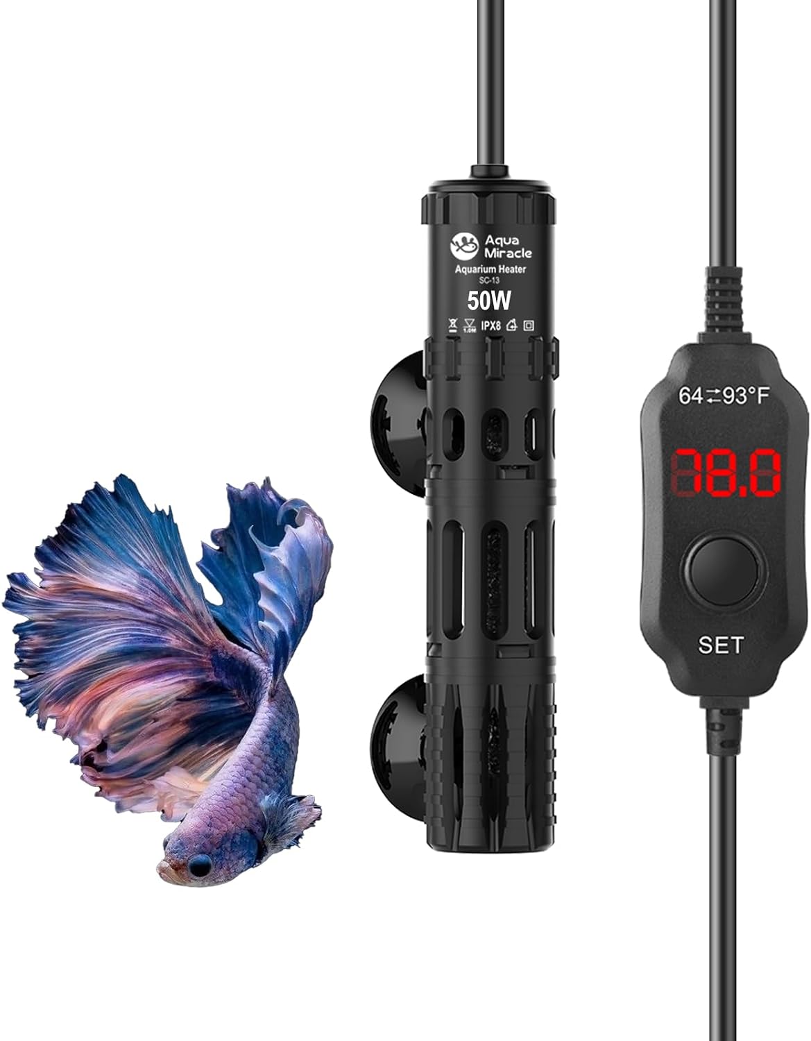 AquaMiracle 50W Submersible Aquarium Heater with digital display