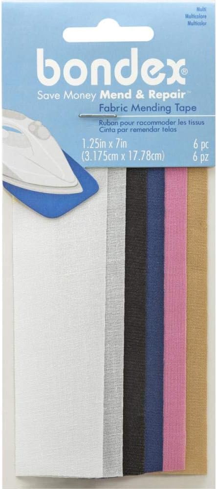 Bondex Mend And Repair with No Sew Iron-On Patch Fabric Mending Tape 1.25x7" (3.175cm x 17.78cm) White, Beige, Black, Navy, Pink, Tan (6pc) - Image 1