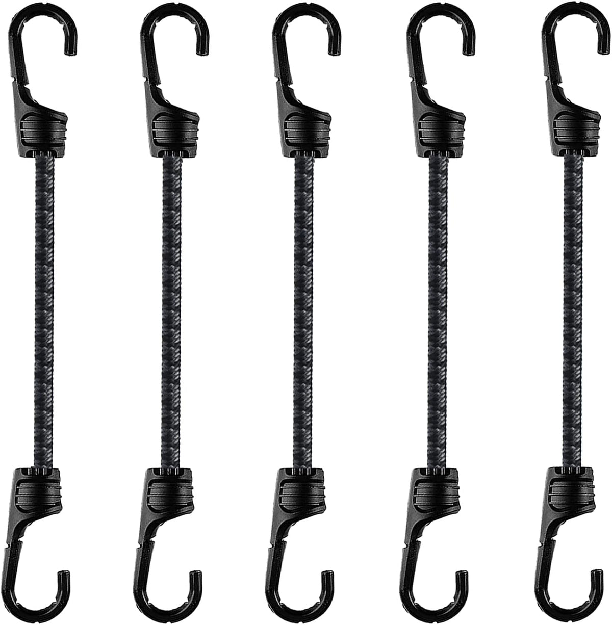 STATABSTA 12 Inch Bungee Cord front view showing dual hooks