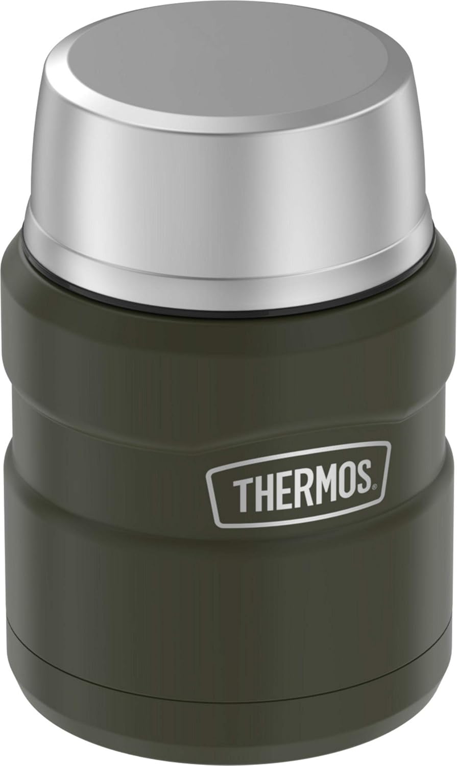 Thermos SK3000AGTRI4 King Food Jar with Folding Spoon, 16 oz, Army Green - Image 1
