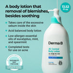Derma B AC Control Body Lotion back label ingredient details