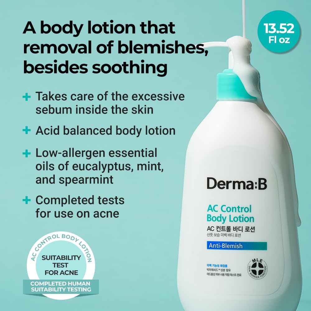 Derma B AC Control Body Lotion back label ingredient details