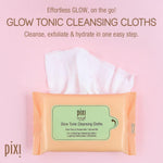 Pixi Glow Tonic disposable face towelettes packaging for travel friendly skincare