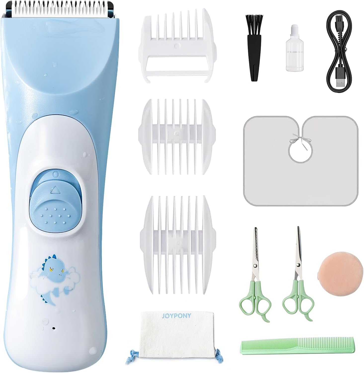 Joypony baby hair clippers front view with blue and white design