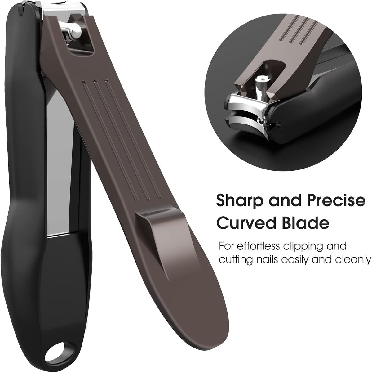 GLAMFIELDS Nail Clippers with No Splash Storage Box, Large Fingernail Toenail Clipper Detachable Easy Clean Nail Cutter Trimmer with Nail Files for Men & Women, Leather Case Packed Black (1 Pack) - Image 3